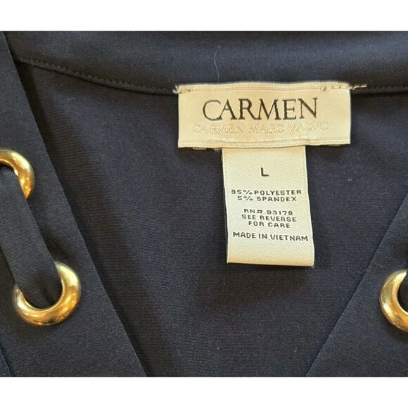 Carmen Marc Valvo Women L Night Life Navy V Neck Gold Rings Sleeveless Coastal E - Picture 5 of 8